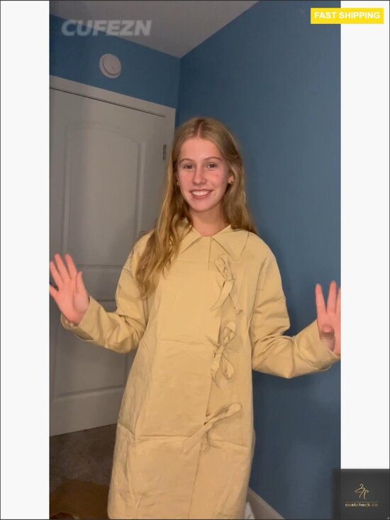 Oversized Trench Coat Classic Chic Lightweight Cotton Peacoat Bow Toggle - Picture 7 of 7